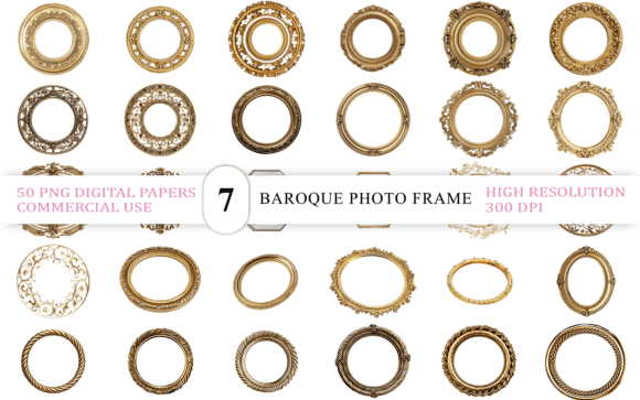 50 Elegant Round Gold Border Photo Frame PNGs for Instant Luxury