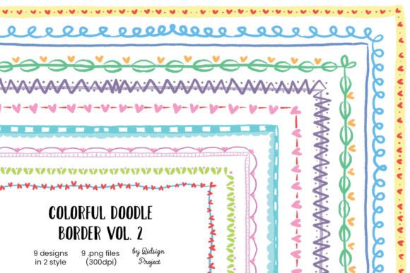 9 Colorful Doodle Border Vol. 2: Vibrant Decorative Elements