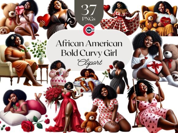 African American Curvy Girl Clipart: Celebrating Love & Style