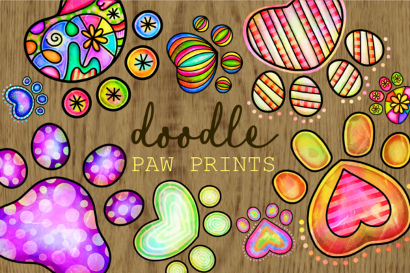 Charming Folk Art Watercolor Ink Doodle Pet Paws for Creative Projects