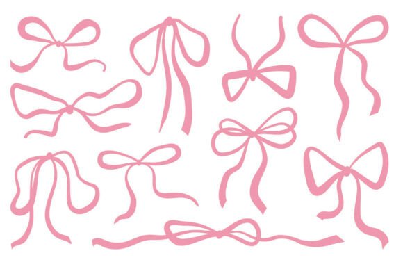 Charming Pink Bow Ribbon Doodle Vector Set for Projects