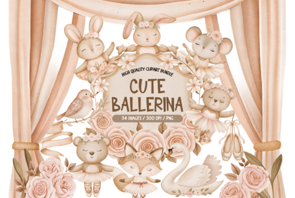 Cute Ballerina Animals Clipart Set: Whimsical Design