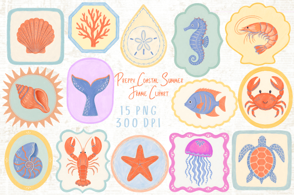 Effortless Coastal Charm: Using Preppy Coastal Summer Frame Clipart PNG