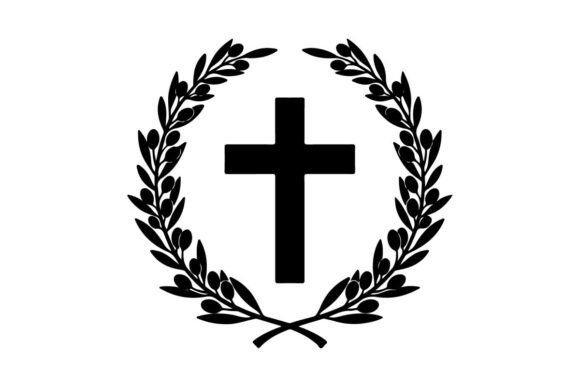 Elegant Laurel Wreath with Black Cross S: A Modern Silhouette for Timeless Design