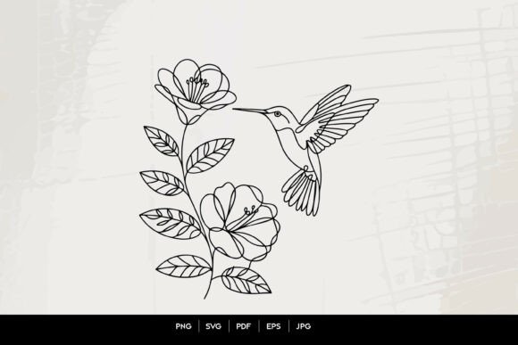 Elegant Nature Art: The Hummingbird Floral Line Art SVG