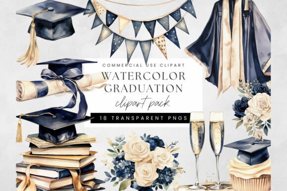 Elevate Your Graduation Designs with Watercolor Clipart