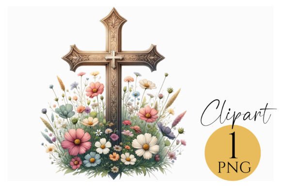Floral Cross Clipart PNG for Sublimation: Faith & Beauty