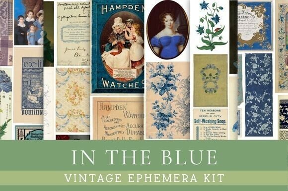 In the Blue Vintage Ephemera Kit: Curating a Cohesive Visual Narrative