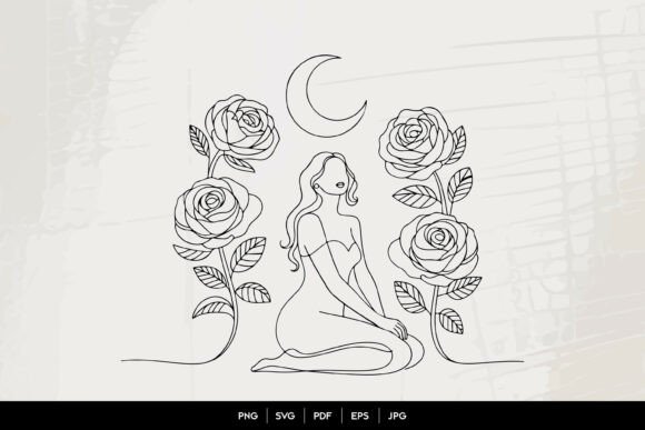 Moon Rose Woman Line Art: A Modern Celestial Aesthetic