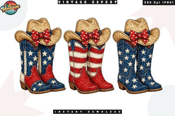 Patriotic Cowboy Boots Patchwork PNG: Celebrate in Style