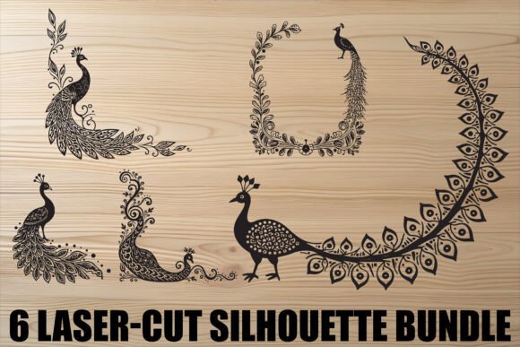 Peacock Laser-Cut Silhouette Bundle: Ornate Vector Art