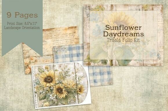 Sunflower Daydreams Trifold Folio Kit: A Vintage Craft Asset