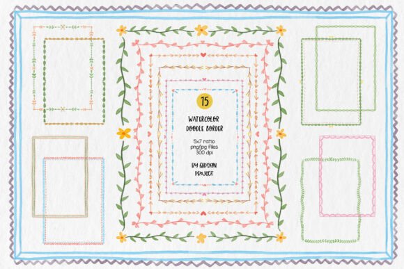 Whimsical Watercolor Doodle Frames for Creative Projects
